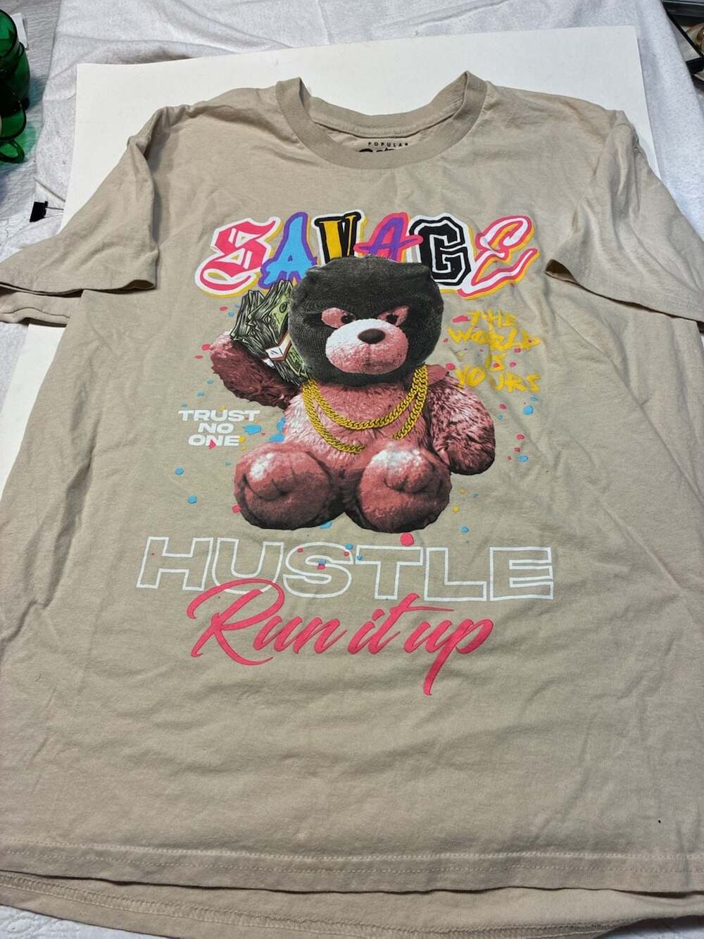 Popular Poison Savage Hustle Bear Graphic T-Shirt
